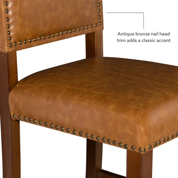 Bar Stools & Counter Height Stools-Kirkland's Home Brown Faux Leather Square Classic Bar Stool Tan