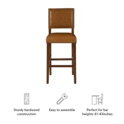 Bar Stools & Counter Height Stools-Kirkland's Home Brown Faux Leather Square Classic Bar Stool Tan
