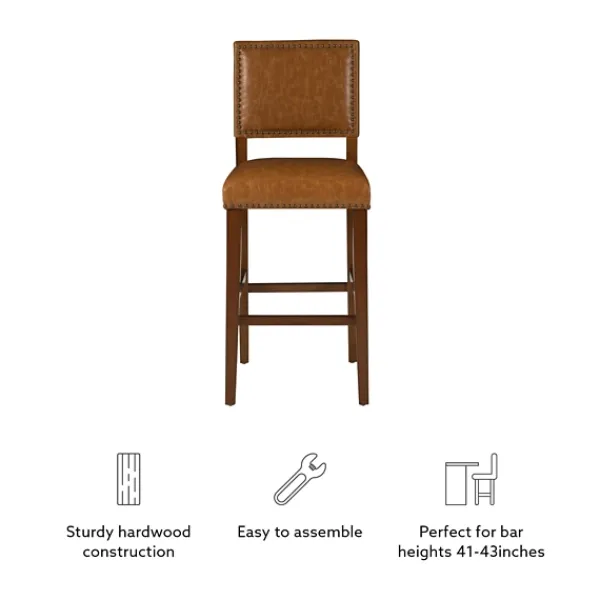 Bar Stools & Counter Height Stools-Kirkland's Home Brown Faux Leather Square Classic Bar Stool Tan