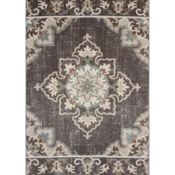 Outdoor Rugs-Kirkland's Home Brown Floral Medallion Outdoor Area Rug, 5X7 Brown/Multi