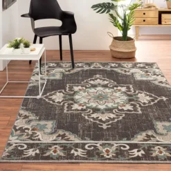 Outdoor Rugs-Kirkland's Home Brown Floral Medallion Outdoor Area Rug, 5X7 Brown/Multi