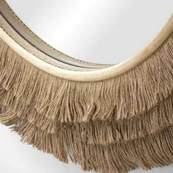 Decorative Mirrors-Kirkland's Home Brown Fringe Jute Round Wall Mirror