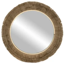 Decorative Mirrors-Kirkland's Home Brown Fringe Jute Round Wall Mirror