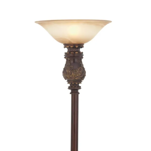 Floor Lamps-Kirkland's Home Brown Metal Carved Base Uplight Floor Lamp Tan