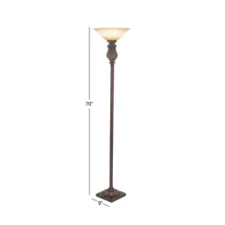Floor Lamps-Kirkland's Home Brown Metal Carved Base Uplight Floor Lamp Tan