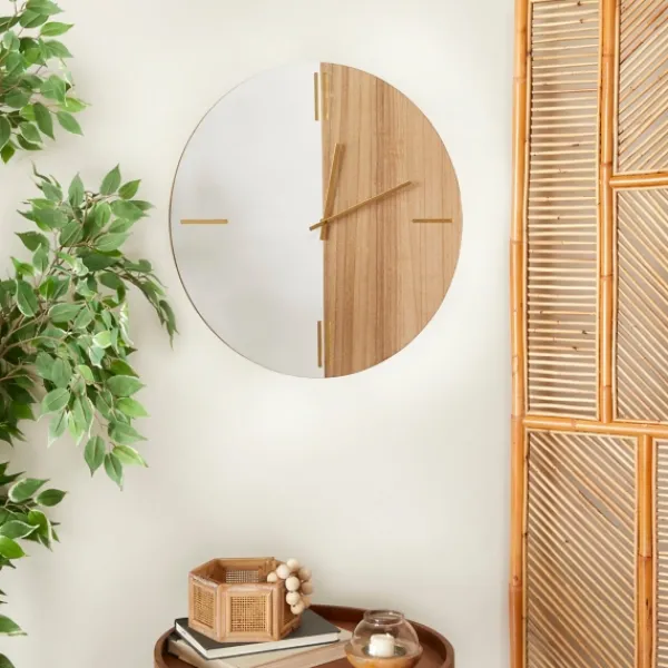 Clocks-Kirkland's Home Brown Neutral Element Wall Clock White