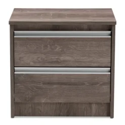 Nightstands-Kirkland's Home Brown Oak Wood Finish 2-Drawer Nightstand