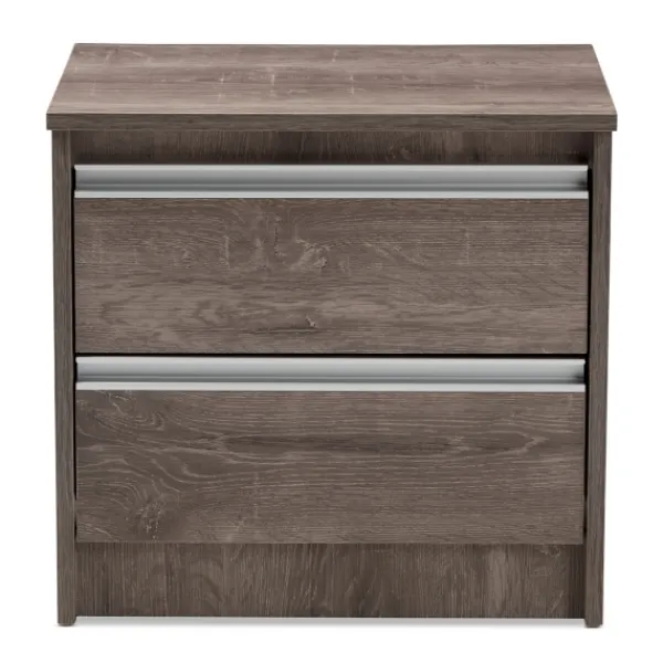 Nightstands-Kirkland's Home Brown Oak Wood Finish 2-Drawer Nightstand