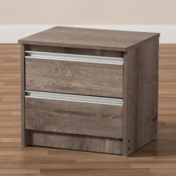Nightstands-Kirkland's Home Brown Oak Wood Finish 2-Drawer Nightstand