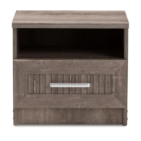 Nightstands-Kirkland's Home Brown Oak Wood Finish Open Shelf Nightstand