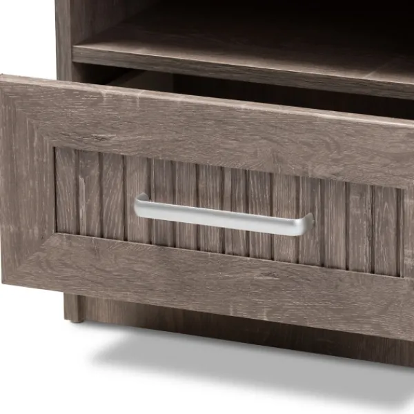 Nightstands-Kirkland's Home Brown Oak Wood Finish Open Shelf Nightstand