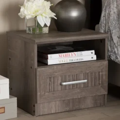 Nightstands-Kirkland's Home Brown Oak Wood Finish Open Shelf Nightstand
