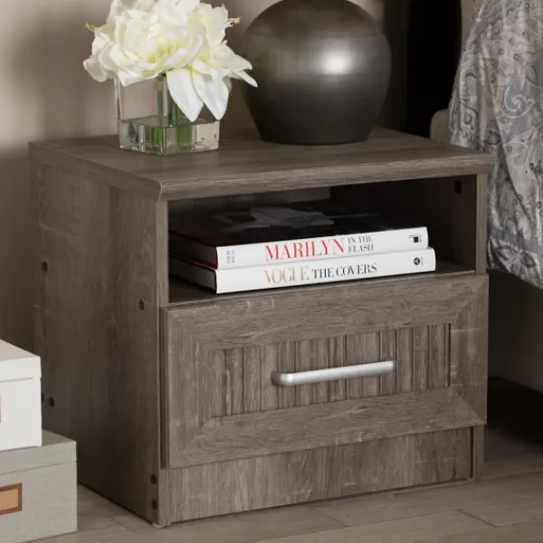 Nightstands-Kirkland's Home Brown Oak Wood Finish Open Shelf Nightstand
