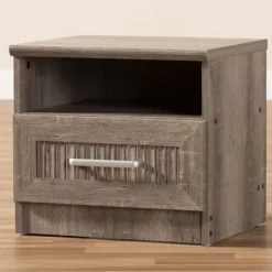 Nightstands-Kirkland's Home Brown Oak Wood Finish Open Shelf Nightstand
