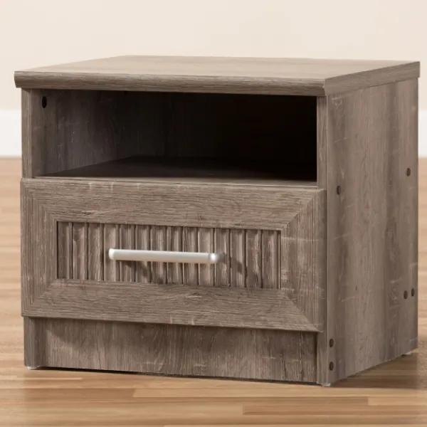 Nightstands-Kirkland's Home Brown Oak Wood Finish Open Shelf Nightstand