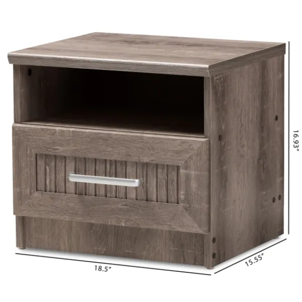 Nightstands-Kirkland's Home Brown Oak Wood Finish Open Shelf Nightstand