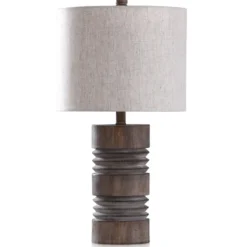 Table Lamps-Kirkland's Home Brown Ribbed Wood Finish Table Lamp Tan