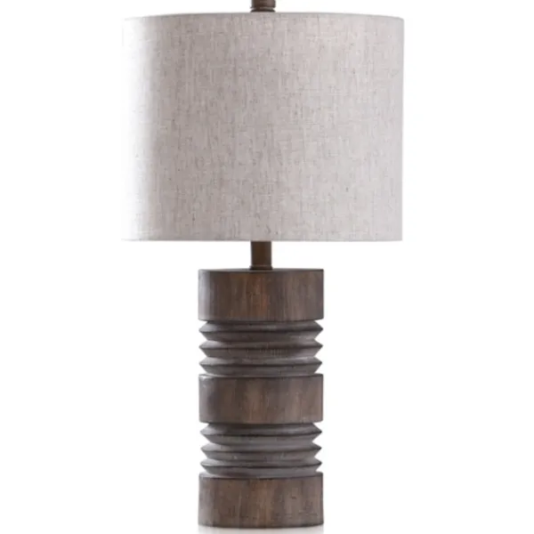 Table Lamps-Kirkland's Home Brown Ribbed Wood Finish Table Lamp Tan