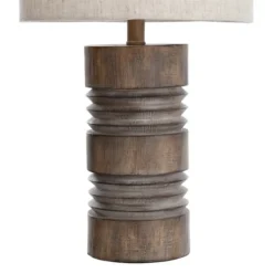 Table Lamps-Kirkland's Home Brown Ribbed Wood Finish Table Lamp Tan