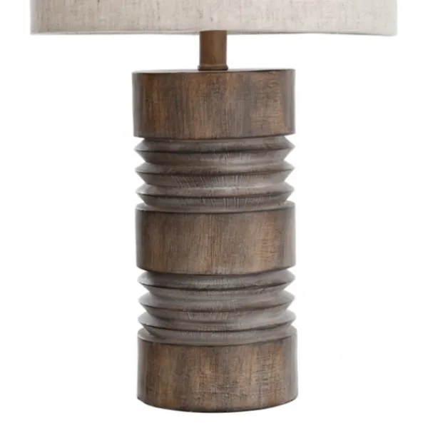 Table Lamps-Kirkland's Home Brown Ribbed Wood Finish Table Lamp Tan