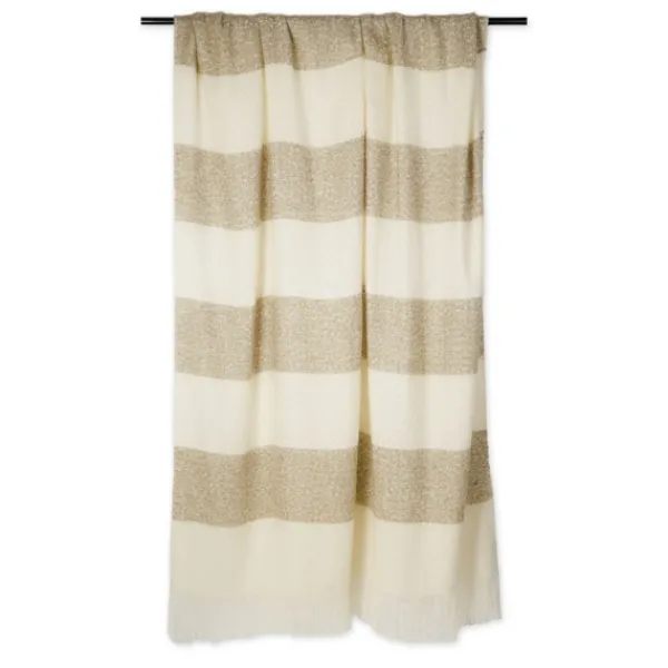 Blankets & Throws-Kirkland's Home Brown Rugby Stripe Fringe Throw Ivory/Brown