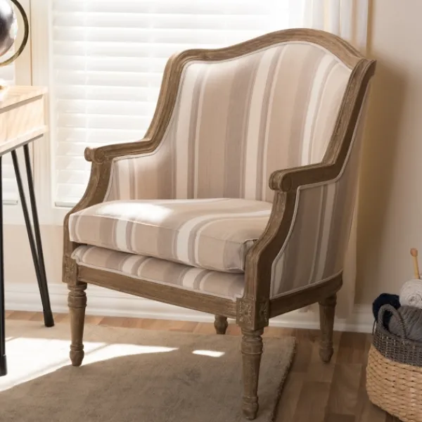 Accent Chairs-Kirkland's Home Brown Striped Upholstered Accent Chair Brown/Tan/White