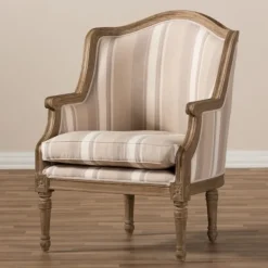 Accent Chairs-Kirkland's Home Brown Striped Upholstered Accent Chair Brown/Tan/White
