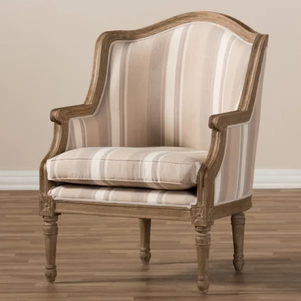 Accent Chairs-Kirkland's Home Brown Striped Upholstered Accent Chair Brown/Tan/White