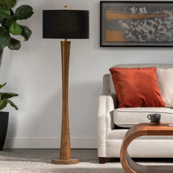 Floor Lamps-Kirkland's Home Brown Tapered Base Velvet Shade Floor Lamp Gray