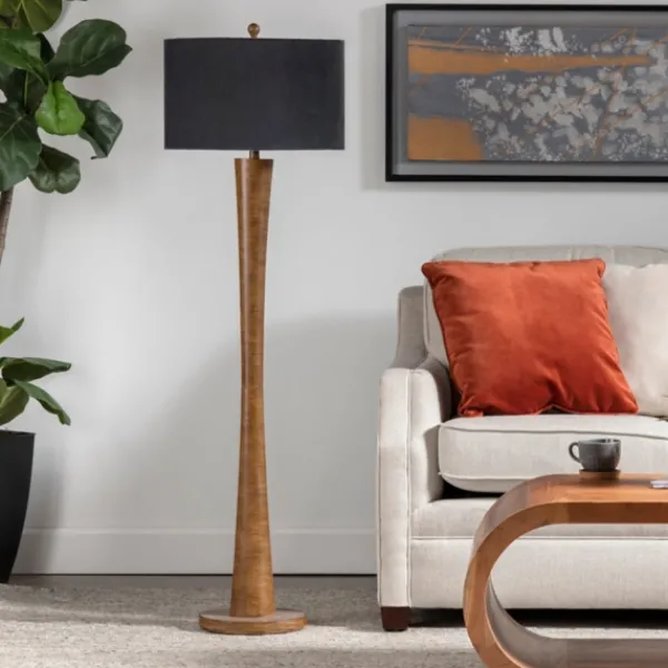 Floor Lamps-Kirkland's Home Brown Tapered Base Velvet Shade Floor Lamp Gray