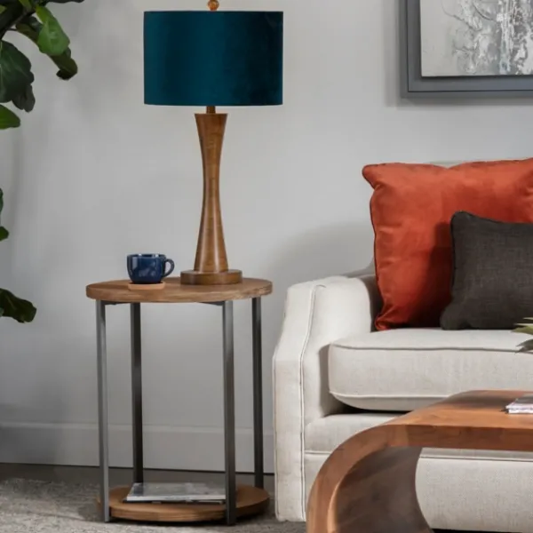 Table Lamps-Kirkland's Home Brown Tapered Base Velvet Shade Table Lamp Blue