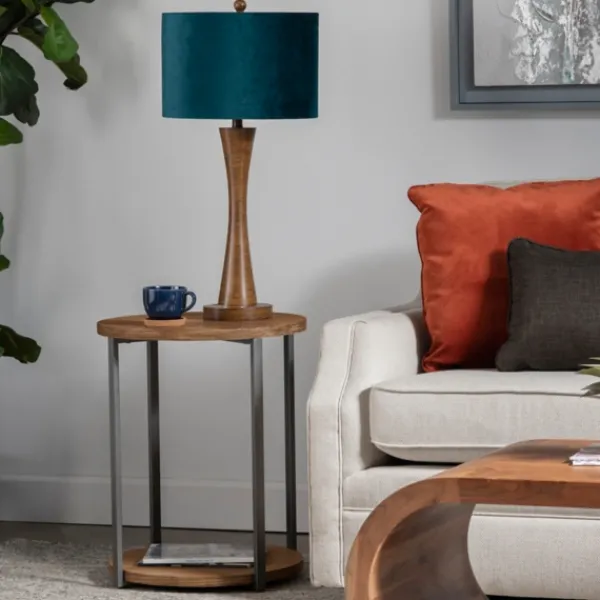 Table Lamps-Kirkland's Home Brown Tapered Base Velvet Shade Table Lamp Blue