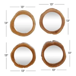 Decorative Mirrors-Kirkland's Home Brown Teak Wood Frame Wall Mirrors, Set Of 4