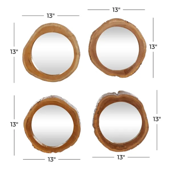 Decorative Mirrors-Kirkland's Home Brown Teak Wood Frame Wall Mirrors, Set Of 4