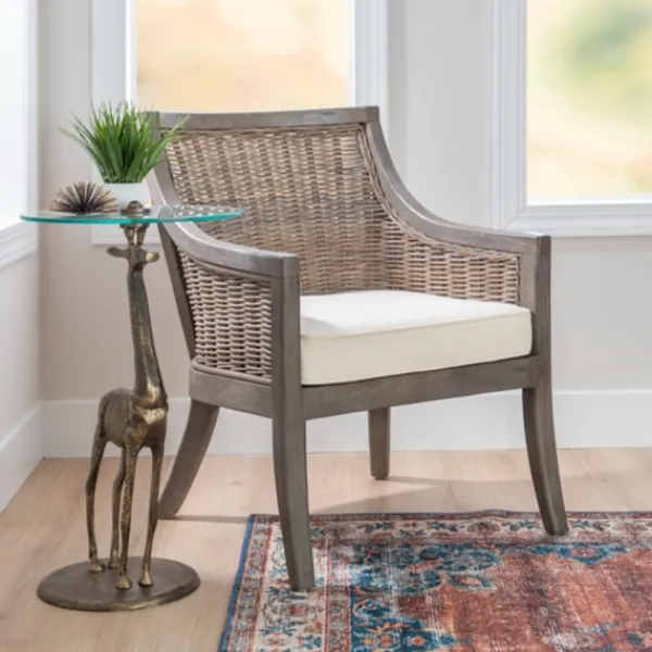 Accent Chairs-Kirkland's Home Brown Wicker Wood Curved Back Accent Chair White