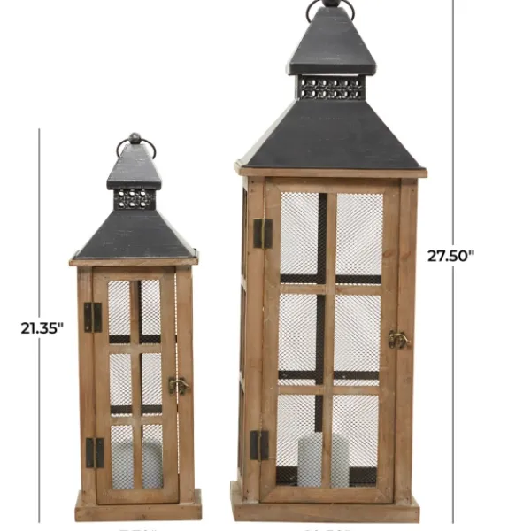 Lanterns-Kirkland's Home Brown Windowpane Mesh Lanterns, Set Of 2 Brown/Black