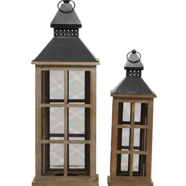 Lanterns-Kirkland's Home Brown Windowpane Mesh Lanterns, Set Of 2 Brown/Black