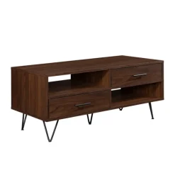 Coffee Tables-Kirkland's Home Brown Wood & Black Metal Hairpin Legs Coffee Table