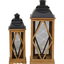 Lanterns-Kirkland's Home Brown Wood And Black Mesh Lanterns, Set Of 2 Brown/Black