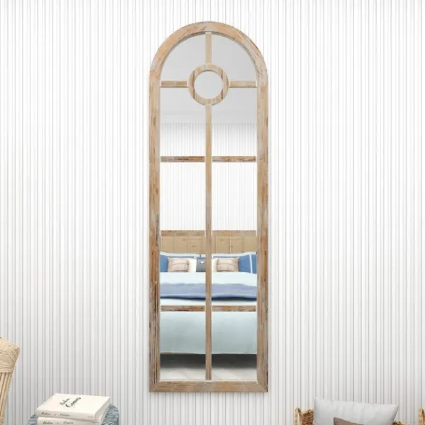 Decorative Mirrors-Kirkland's Home Brown Wood And Glass Arched Windowpane Mirror