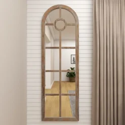 Decorative Mirrors-Kirkland's Home Brown Wood And Glass Arched Windowpane Mirror