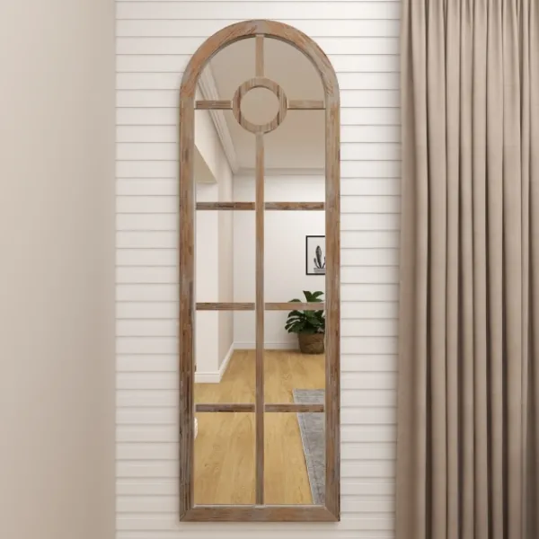 Decorative Mirrors-Kirkland's Home Brown Wood And Glass Arched Windowpane Mirror