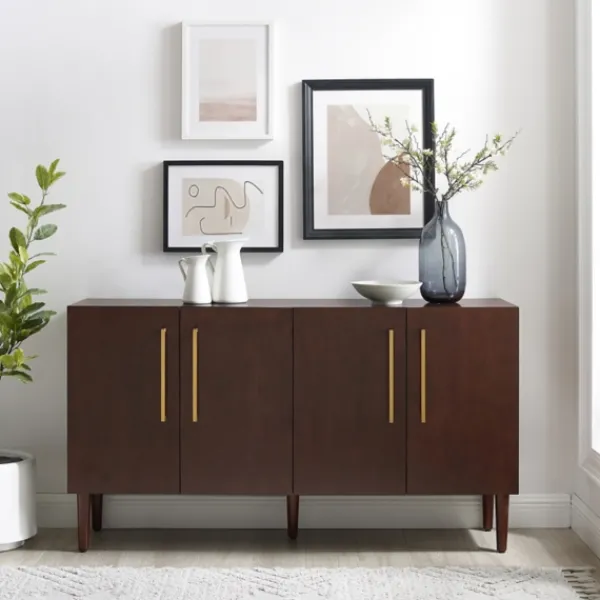 Cabinets & Sideboards-Kirkland's Home Brown Wood And Gold 4-Door Cabinet