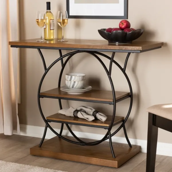 Console Tables-Kirkland's Home Brown Wood And Metal Circle Center Console Table