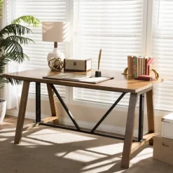 Office Furniture-Kirkland's Home Brown Wood And Metal Linear Base Desk