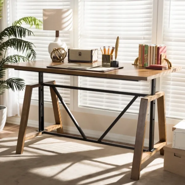 Office Furniture-Kirkland's Home Brown Wood And Metal Linear Base Desk