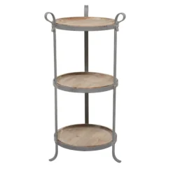 Accent & End Tables-Kirkland's Home Brown Wood And Metal 3-Tier Side Table Gray
