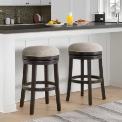 Bar Stools & Counter Height Stools-Kirkland's Home Brown Wood Backless Swivel 2-Pc. Bar Stool Set Gray