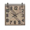Clocks-Kirkland's Home Brown Wood Black Metal Accent Square Wall Clock