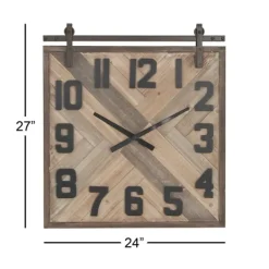 Clocks-Kirkland's Home Brown Wood Black Metal Accent Square Wall Clock
